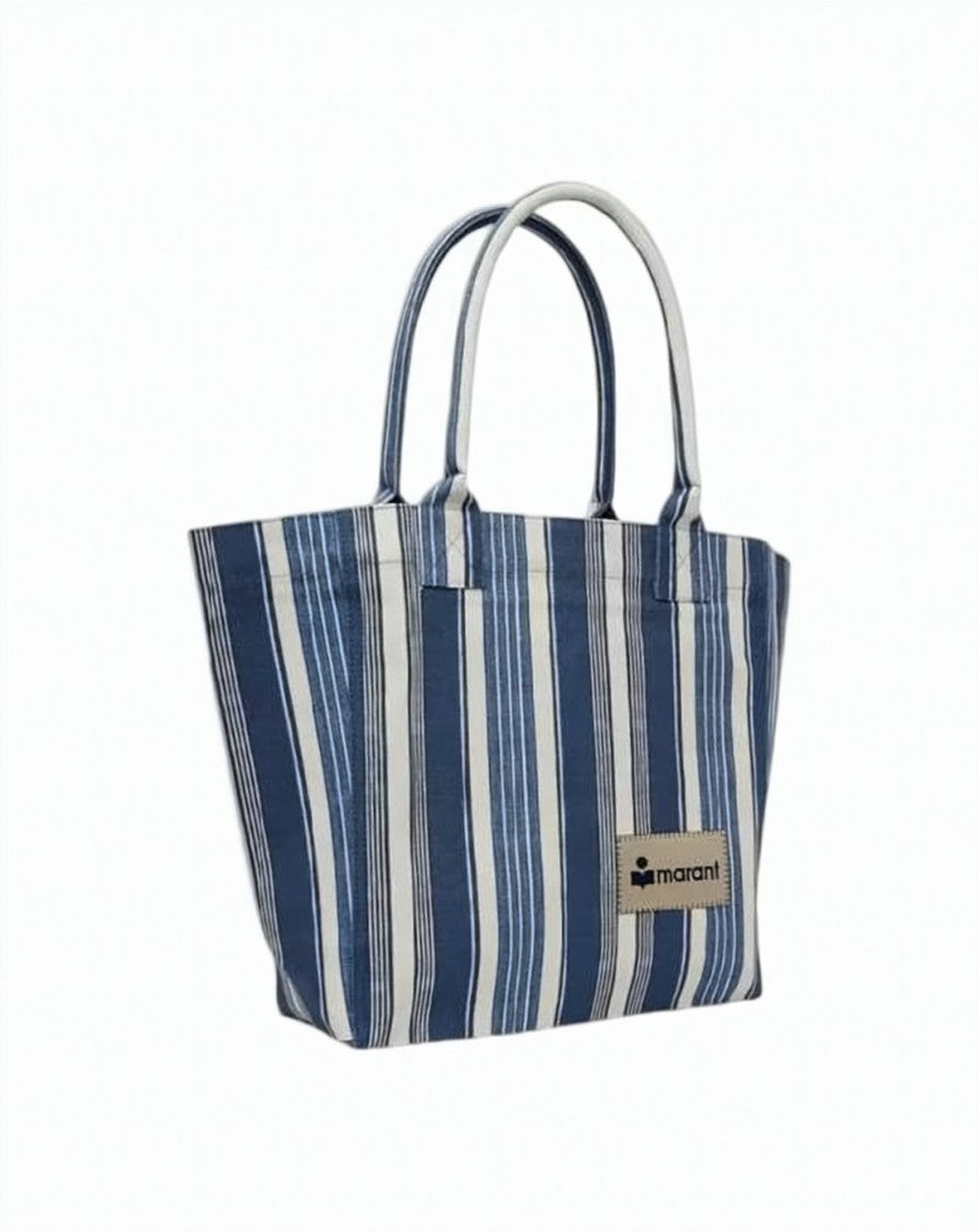 Isabel Marant Medium Striped Cotton Shoulder Bag With Logo Patch