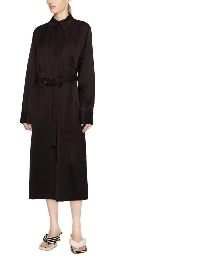 Jil Sander Belted Midi Coat With Silhouette And Draped Finish