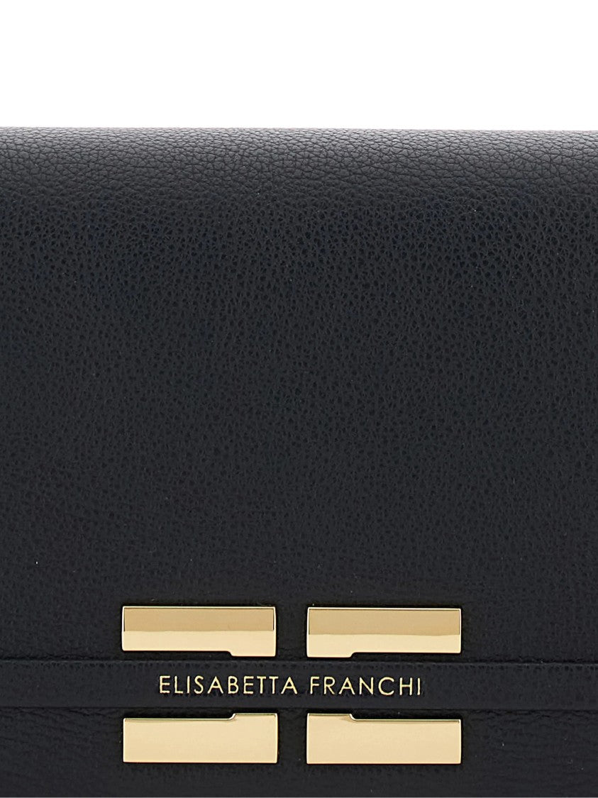 Elisabetta Franchi Rectangular Black Smooth Gold Plaque Clutch