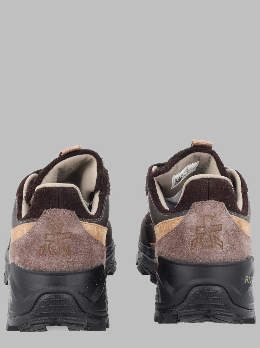 Premiata Brown Reflective Details Stitched Logo Suede Sneakers