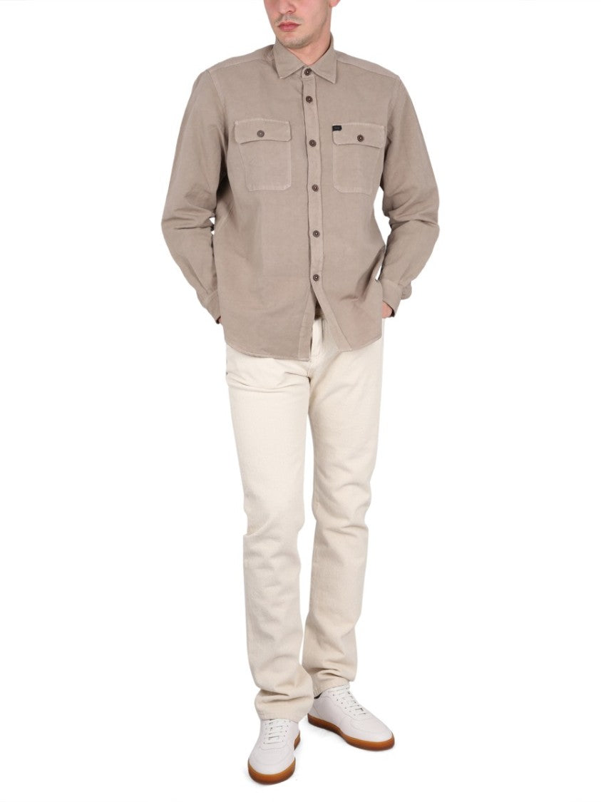 Fay Textured Cotton-Linen Shirt With Classic Collar