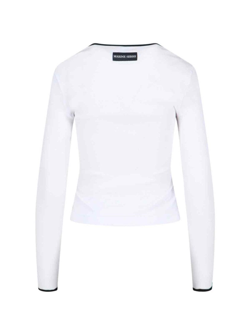 Marine Serre Cropped Fitted T-Shirt With Contrast Trim