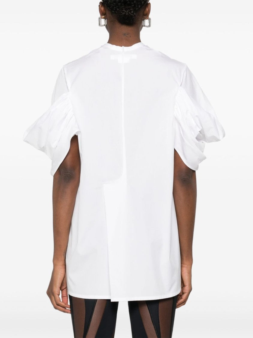 Junya Watanabe White Cotton Top With Pleated Balloon Sleeves
