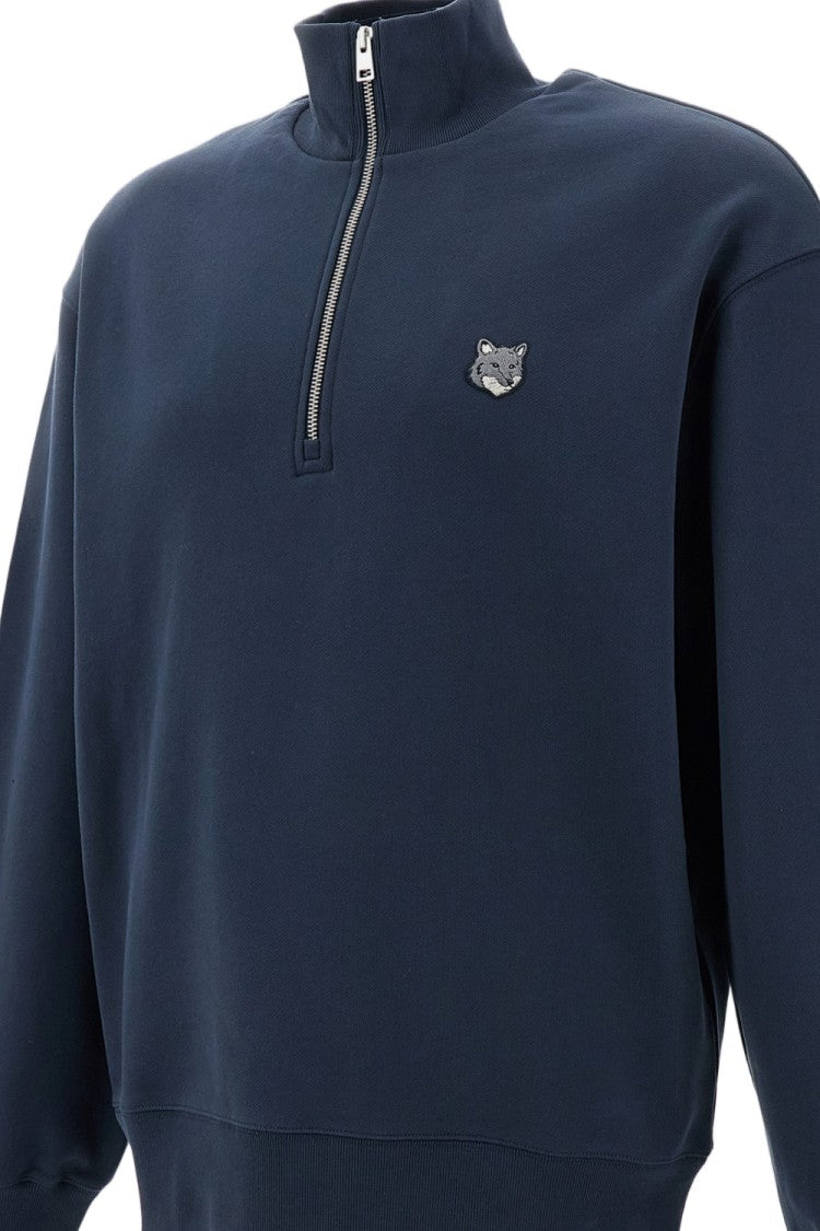 Maison Kitsuné Blue Fox Head Cotton Half-Zip Sweatshirt