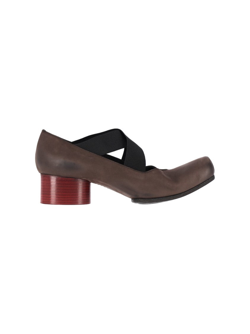 Uma Wang Rounded Square Toe Low Stacked Heel Flats