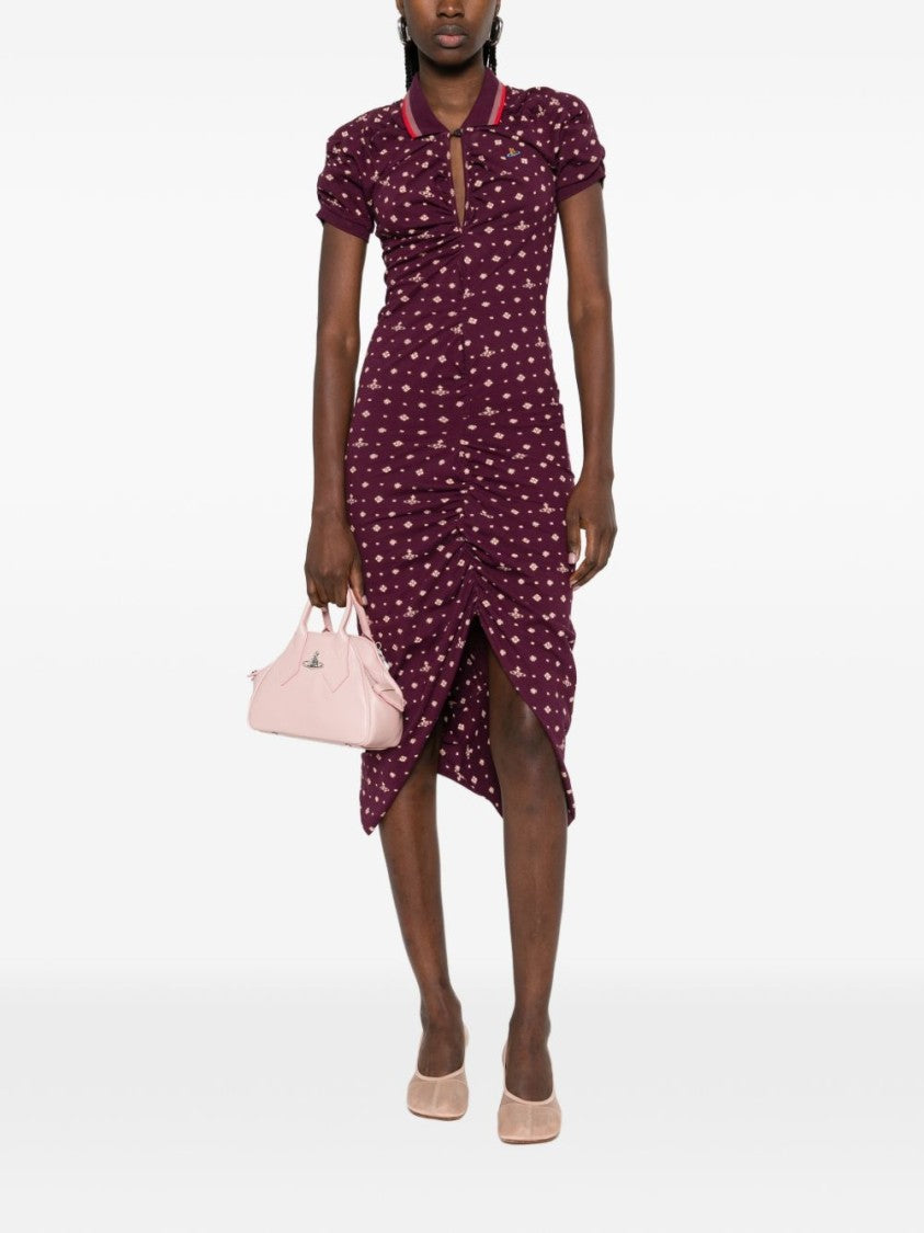 Vivienne Westwood Midi Dress With Floral Pattern And Asymmetrical Hemline