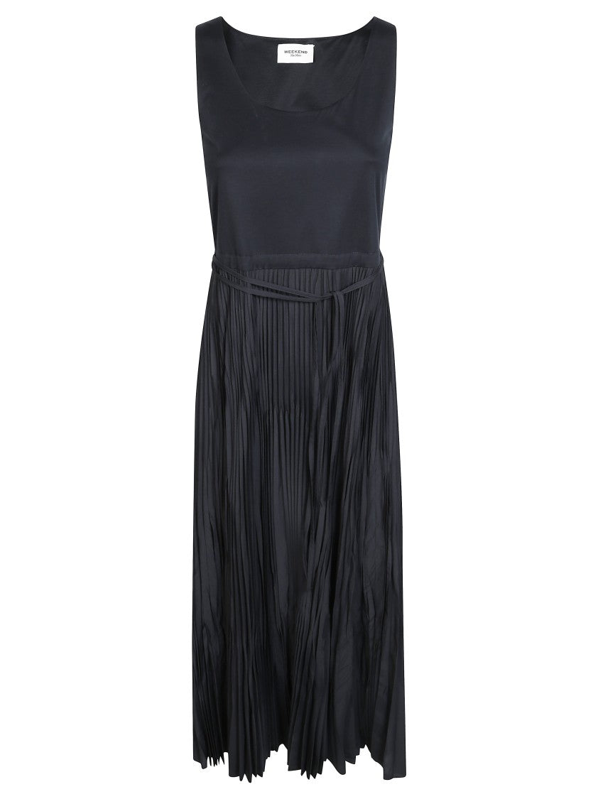Max Mara Black Wkdclassi Belted Pleated Midi Dress