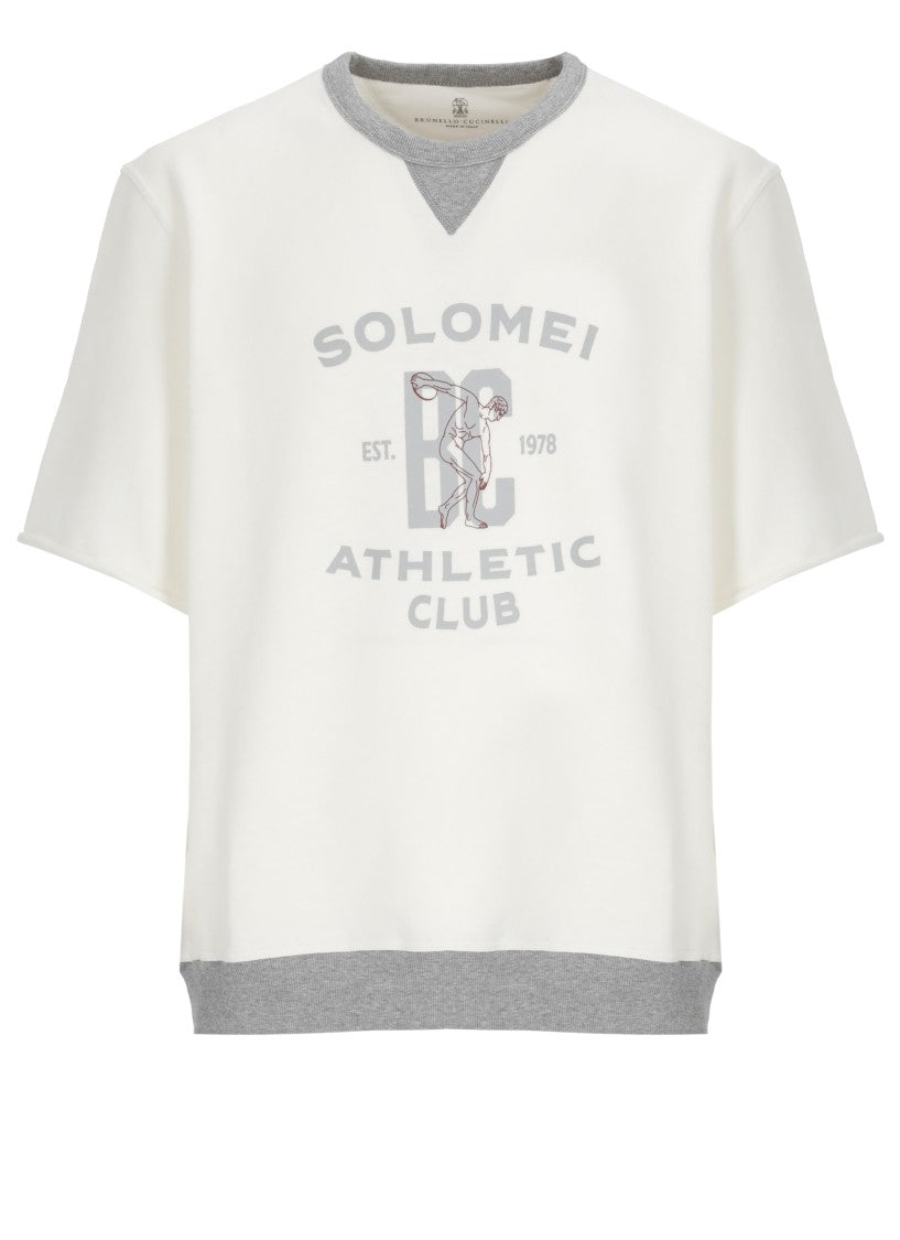 Brunello Cucinelli Ivory Logo Print Cotton T-Shirt