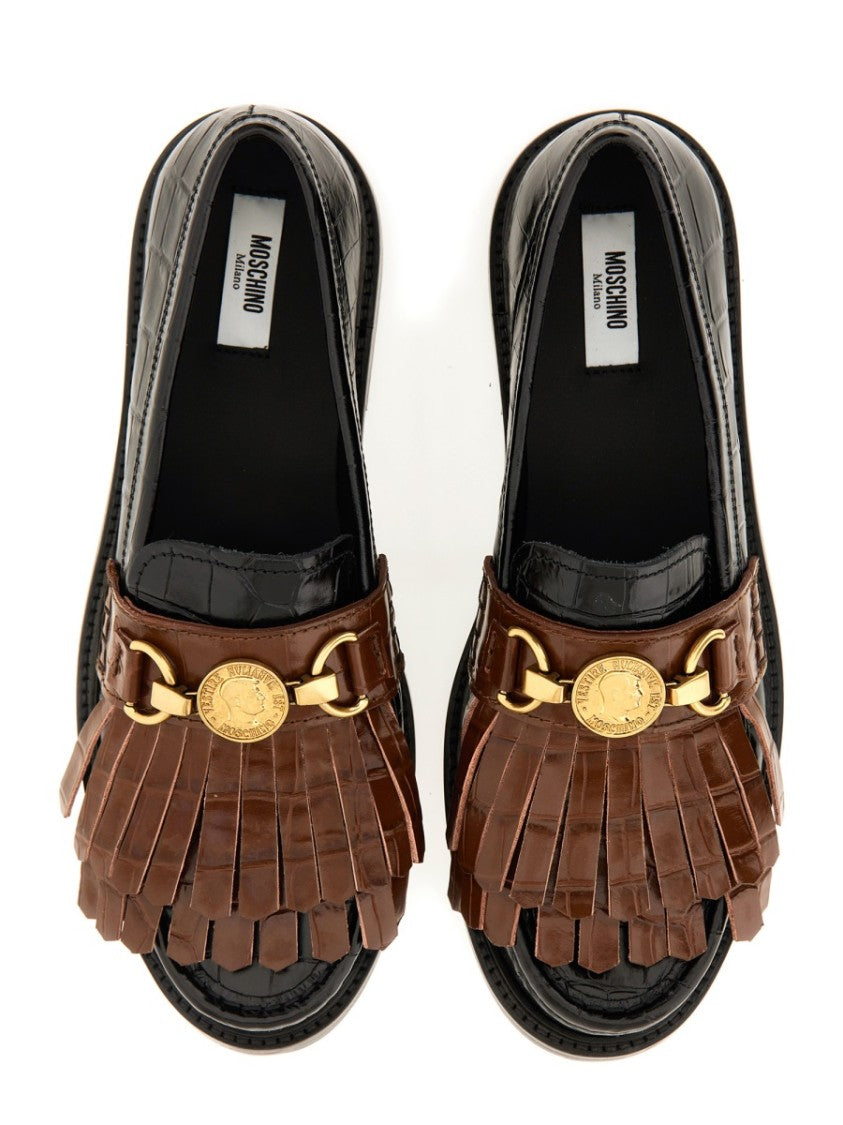 Moschino Crocodile-Embossed Leather Moccasin