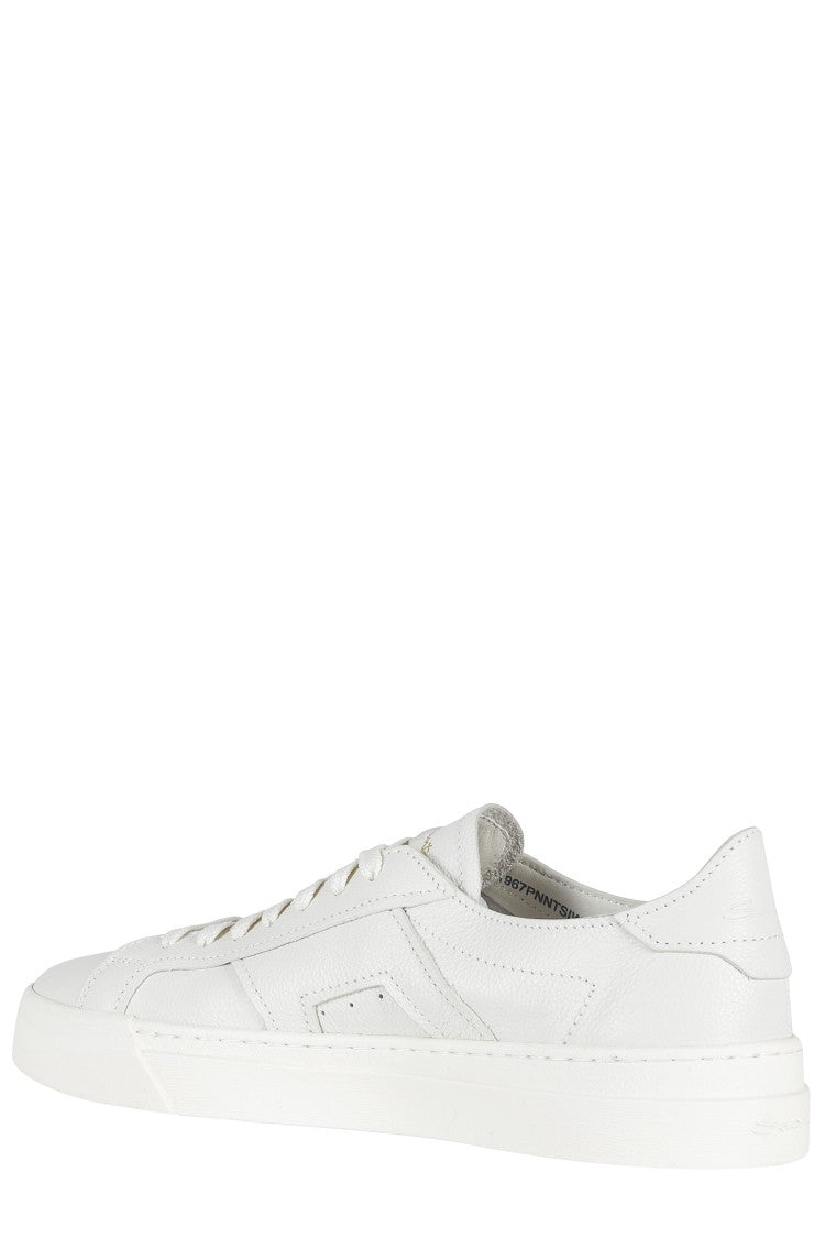 Santoni Cream Gloria Tumbled Leather Rubber Sole Leather Sneakers