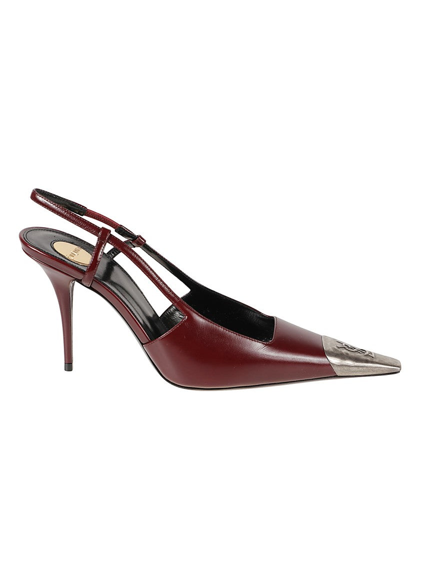 Saint Laurent Pointed Toe High-Heeled Pumps With Metallic Cap And Slingback Strap