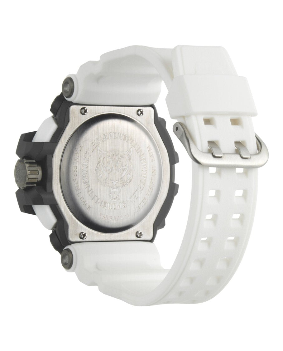 Plein Sport Digital Combat Watch With Rugged Black Case And Silicone Strap