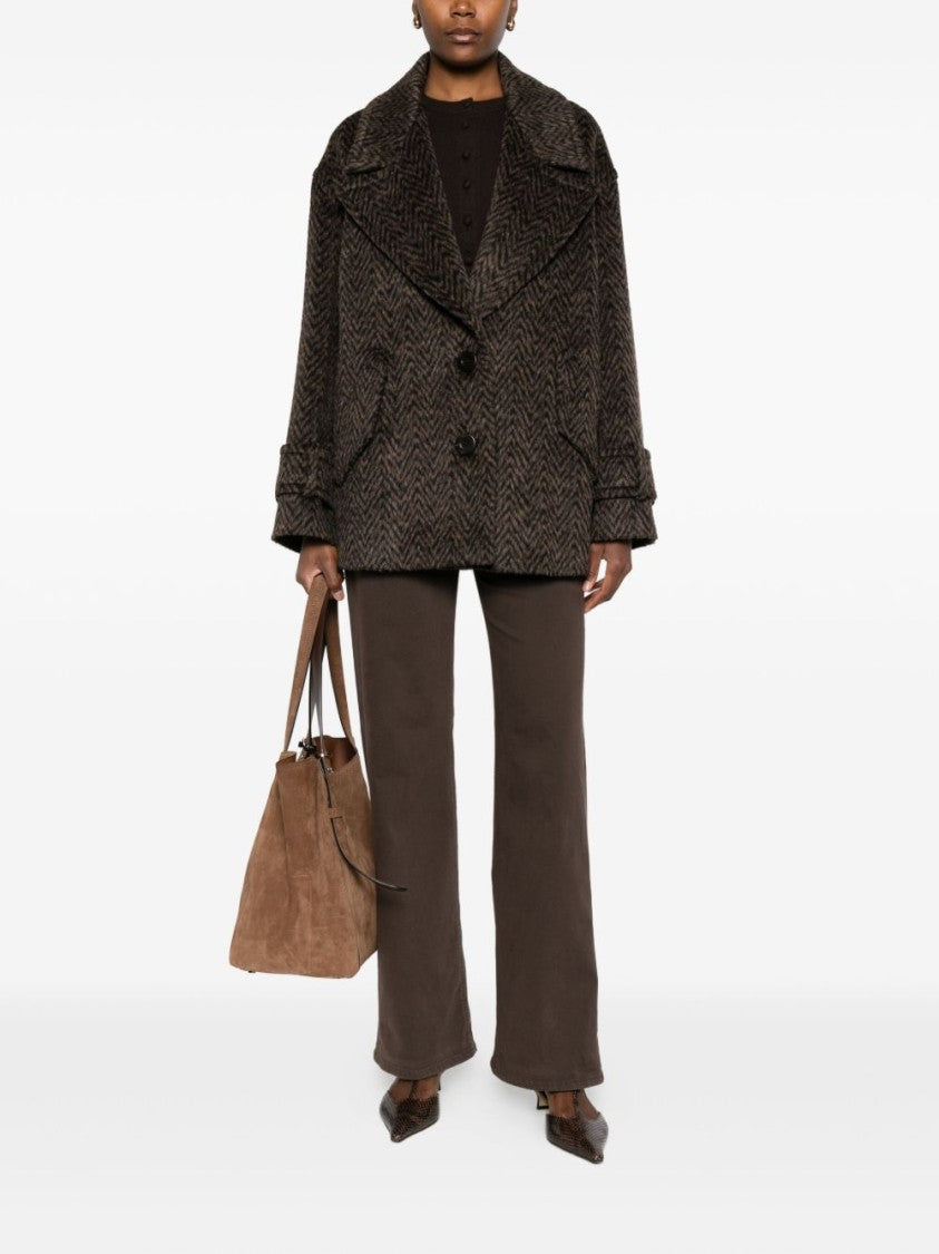 Dondup Tailored Brown Coat With Wide Lapel