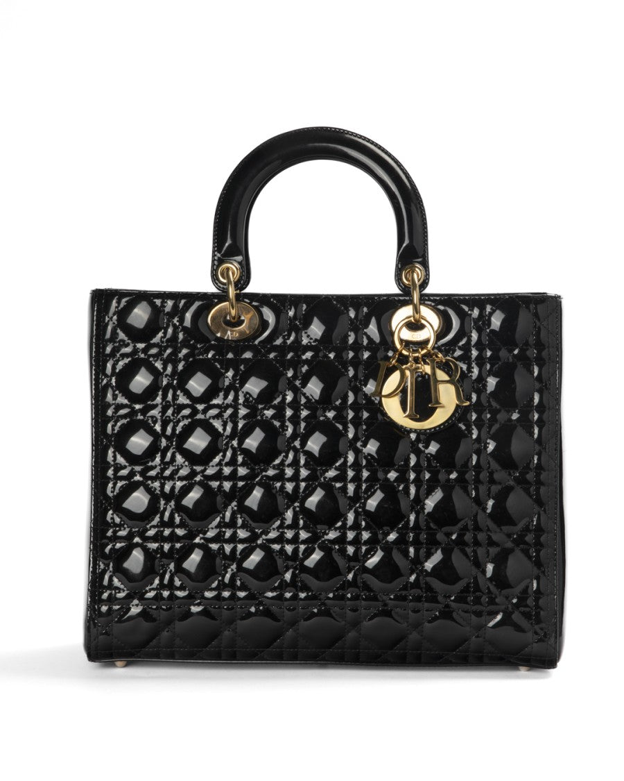 Dior Large Vintage Black Patent Leather Dior Shoulder Bag