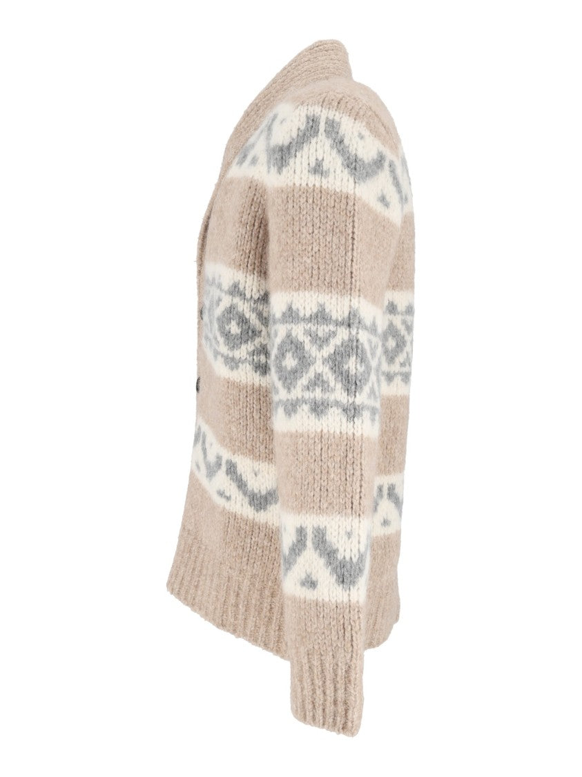 Peserico Shawl Collar Knit Sweater With Geometric Patterns