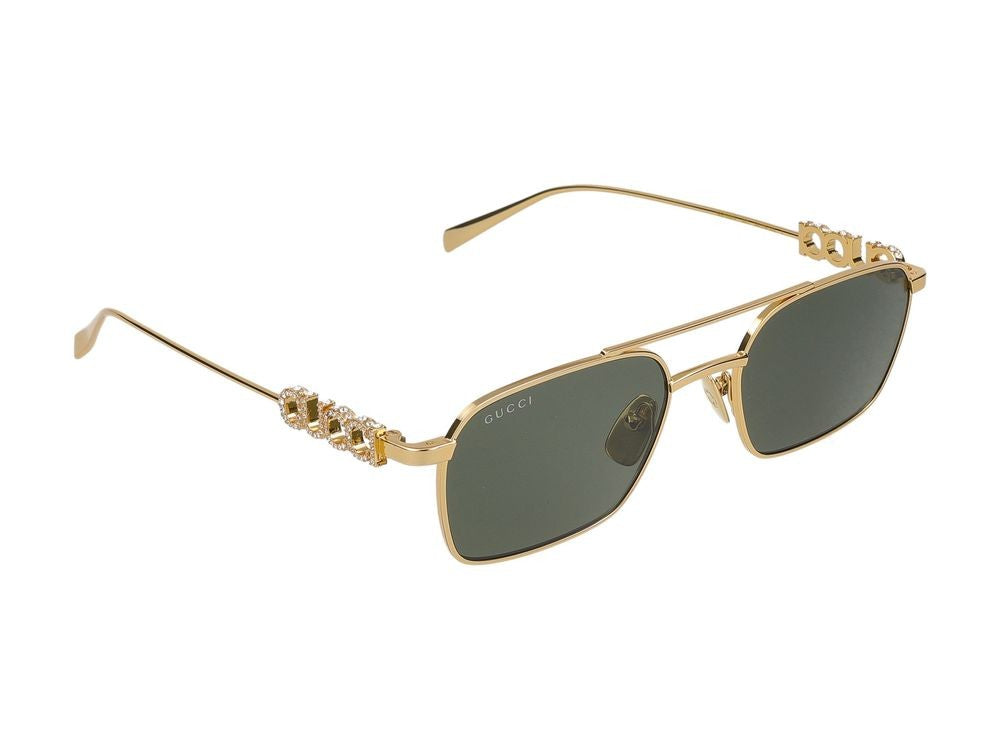 Gucci Gold Decorative Temples Square-Frame Metal Sunglasses