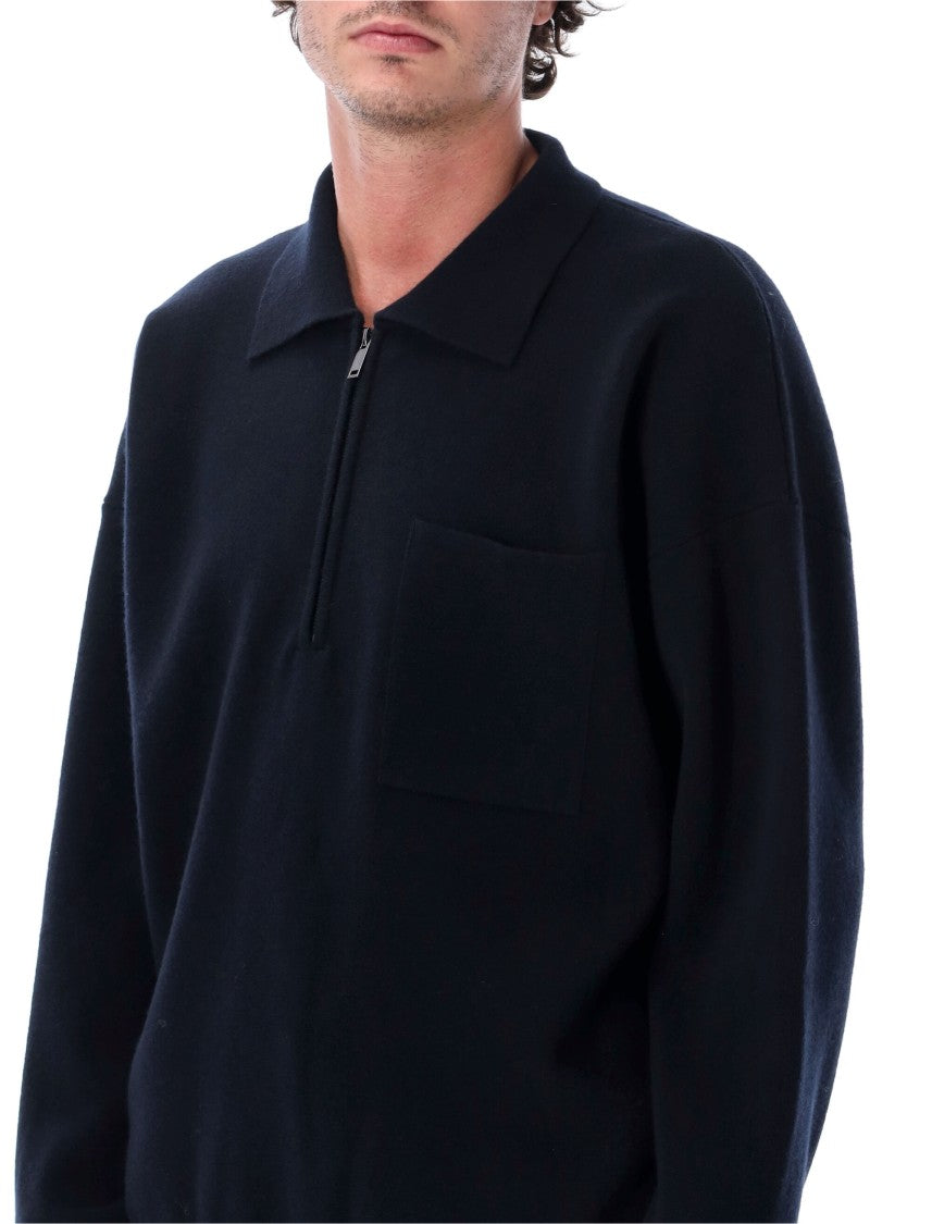 Roberto Collina Long-Sleeve Merino Wool Polo With Half Zip And Chest Pocket