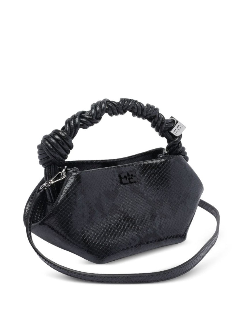 Ganni Glossy Textured Black Shoulder Bag