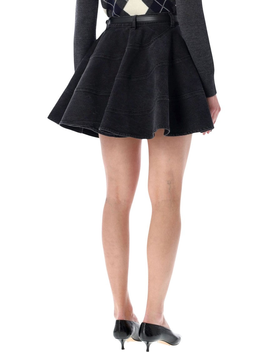 Self-Portrait Spiral Stitch Denim Mini Skirt