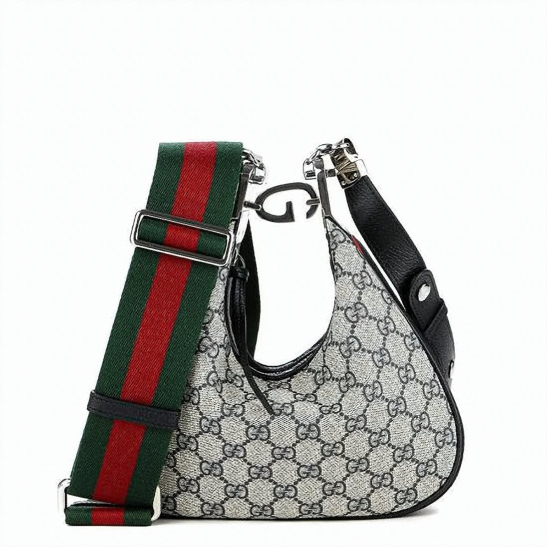 Gucci Crescent-Shaped Monogram Shoulder Bag With G-Shaped Clasp