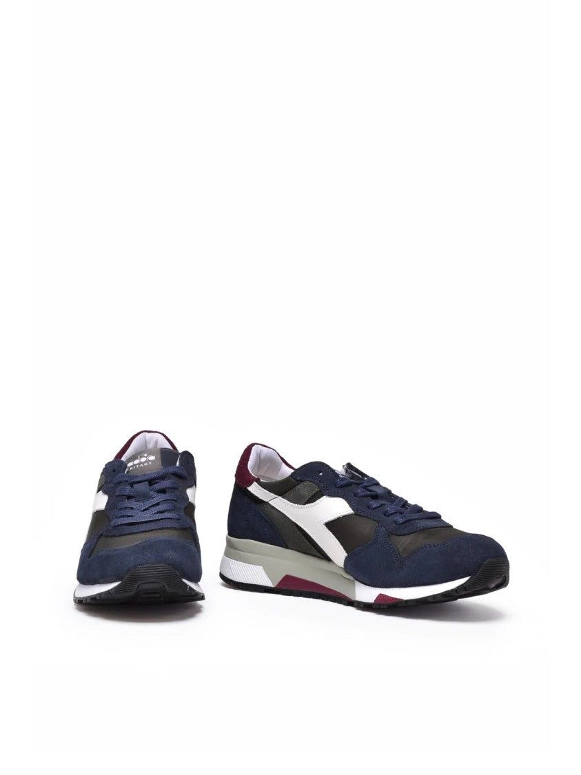 Diadora Heritage Blue Black Polyester Leather Trident Sneakers