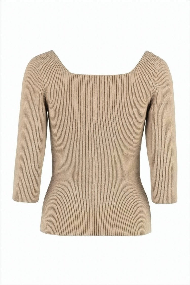 Fendi Ribbed Knit Top With Square Neckline