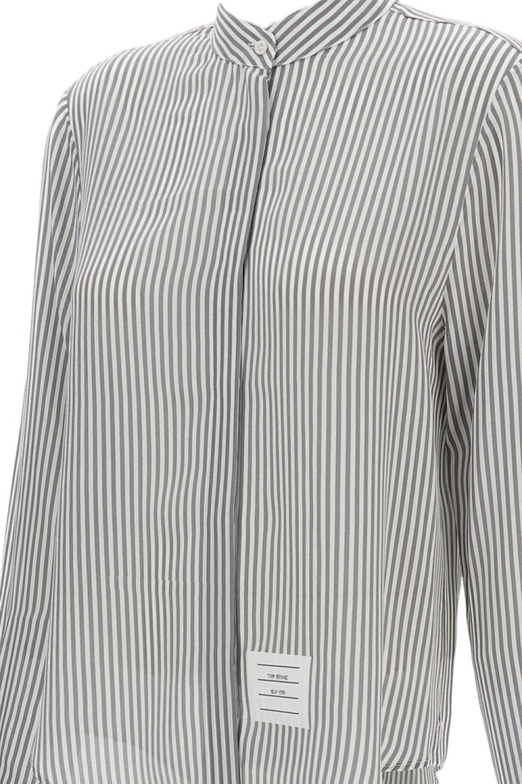 Thom Browne Striped Silk Shirt With Detachable Tie Collar And Signature Details