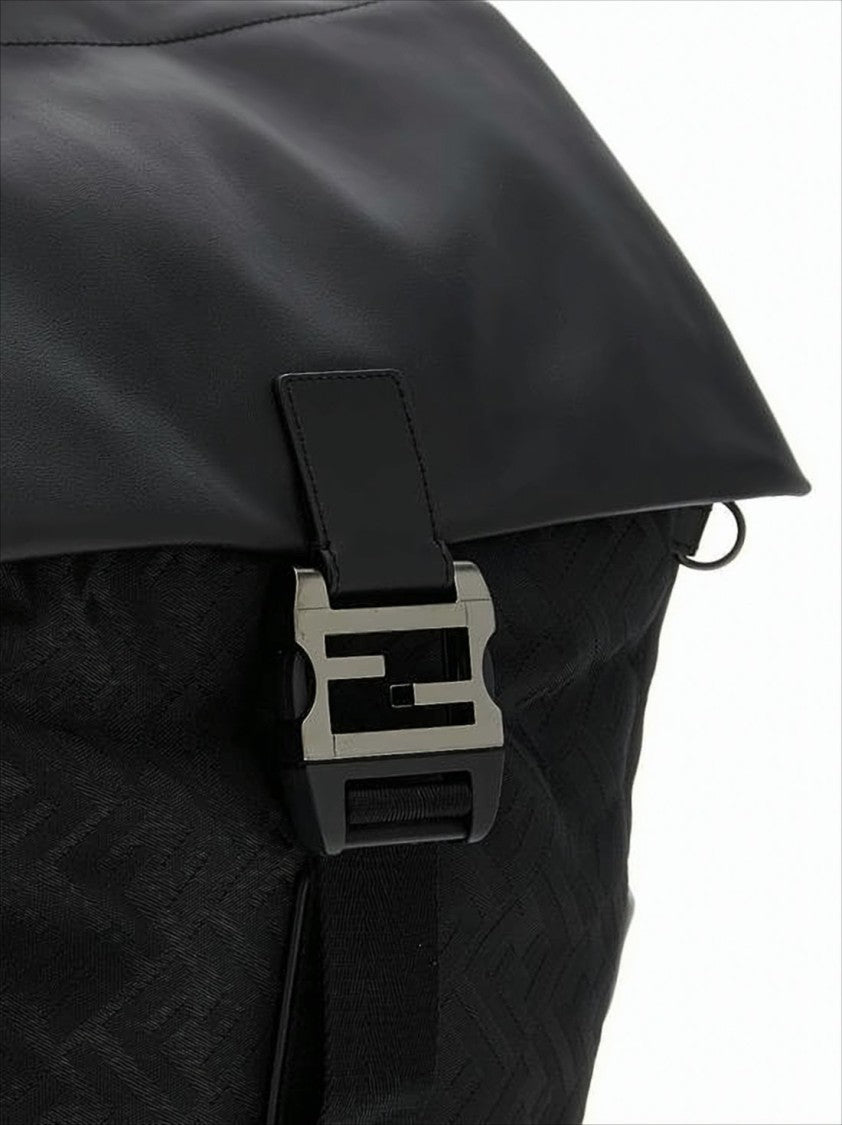 Fendi Structured Black Backpack With Monogram Patterns