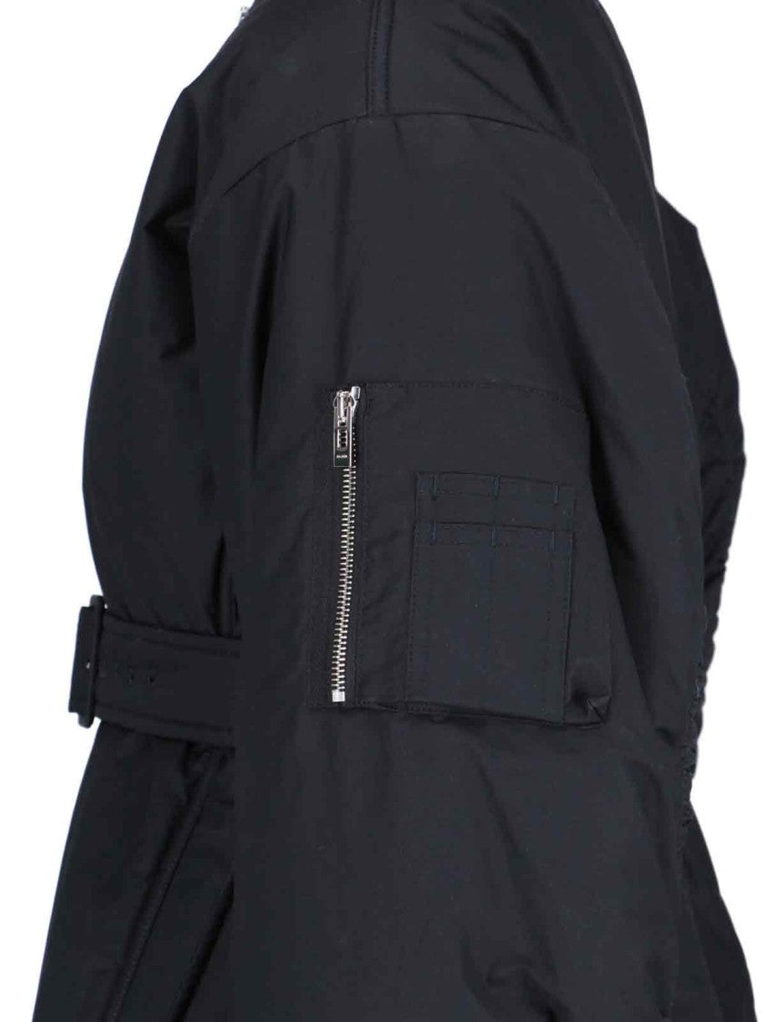 Alaïa Black Cotton Blend Bomber Jacket With Draped Details