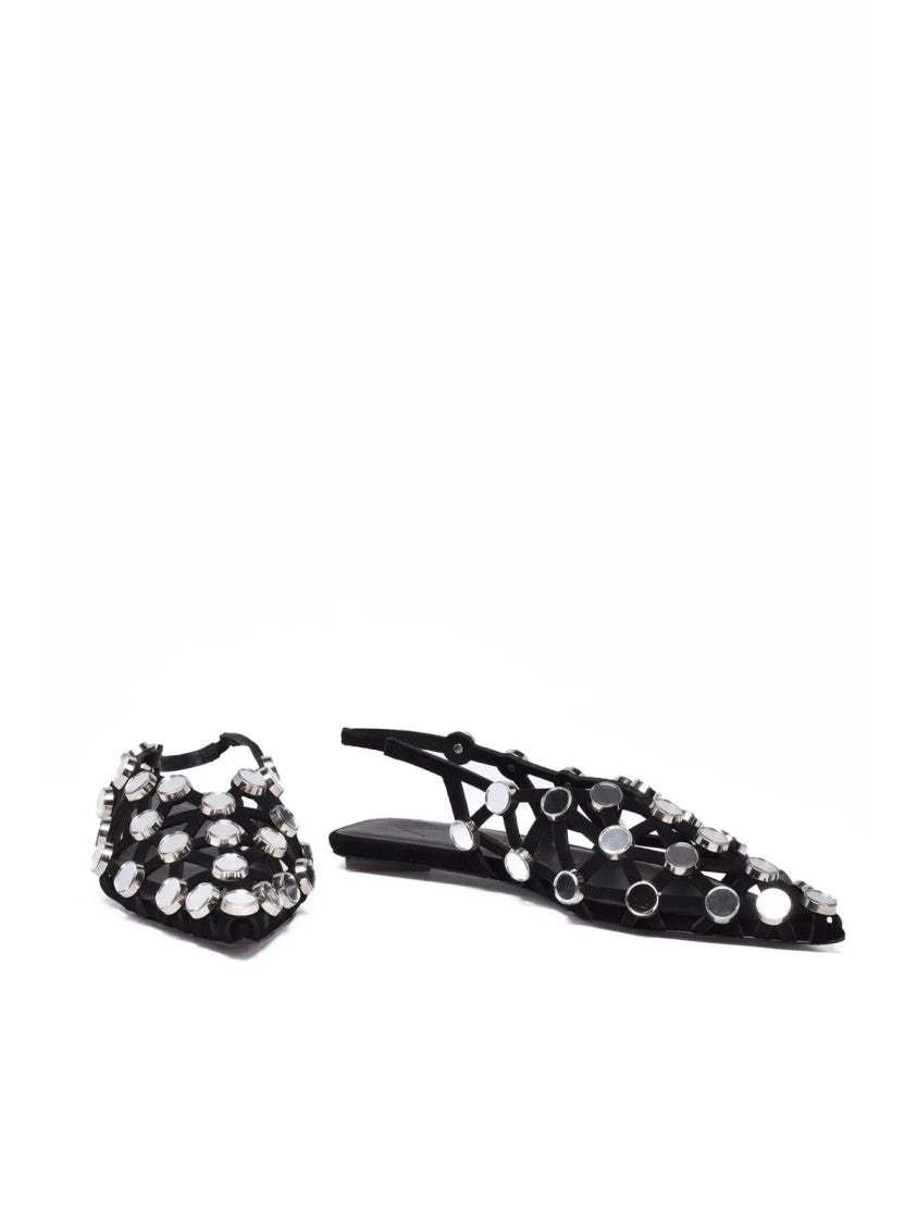 The Attico Black Mirror-Appliqued Suede Slingback Ballet Flats