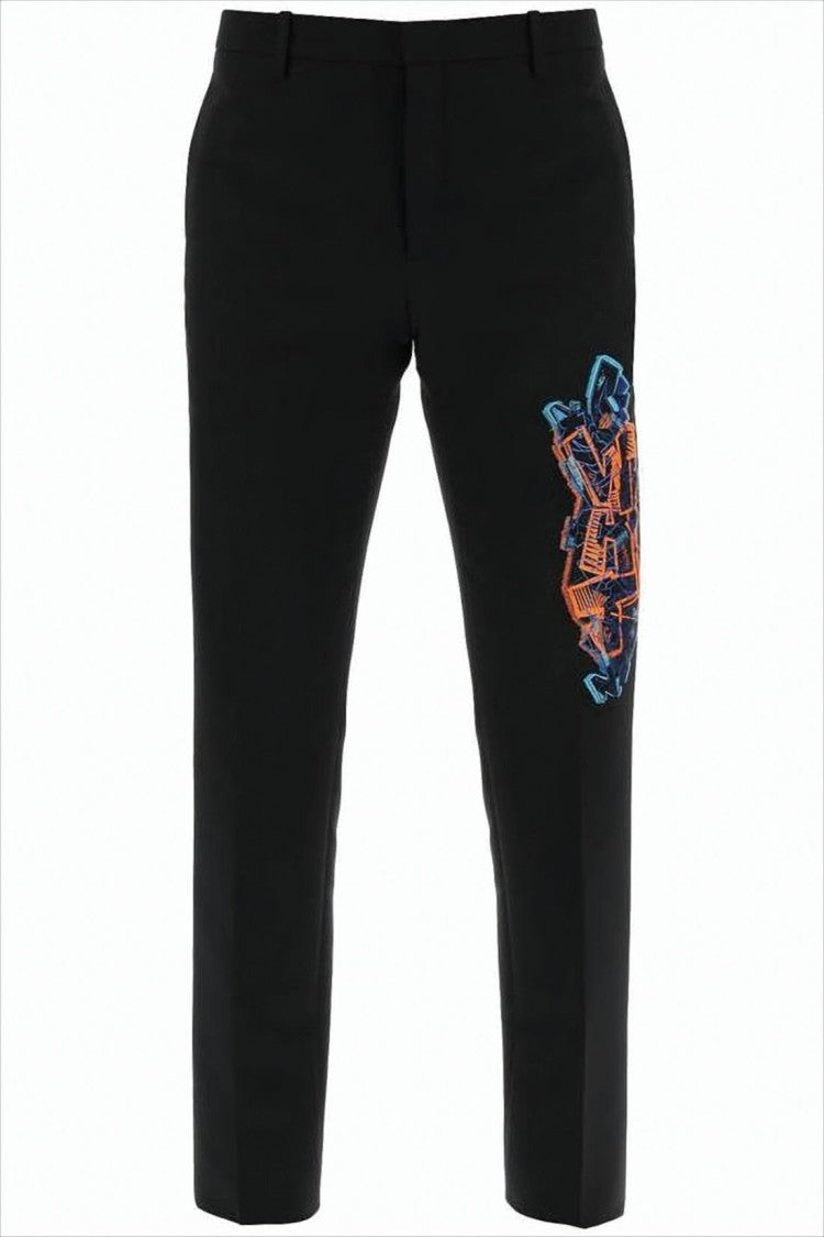 Off-White Tailored Suit Pants With Vibrant Embroidery Detail