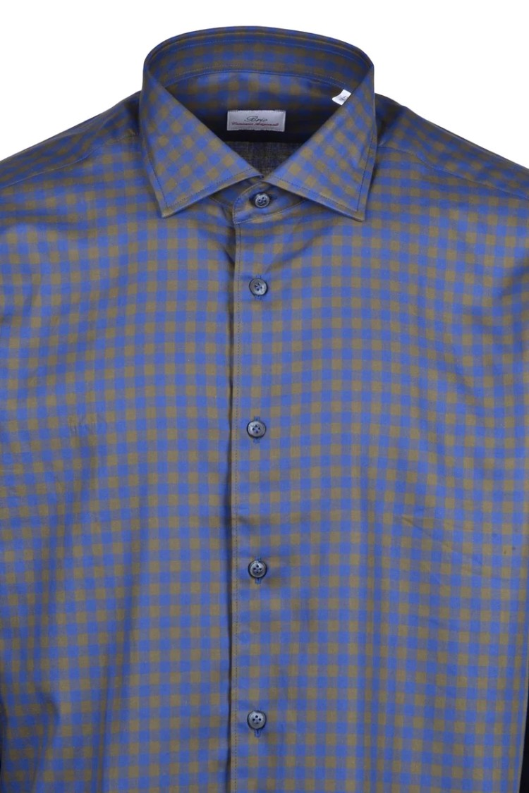 Brio Blue Green Checkered Cotton Shirt