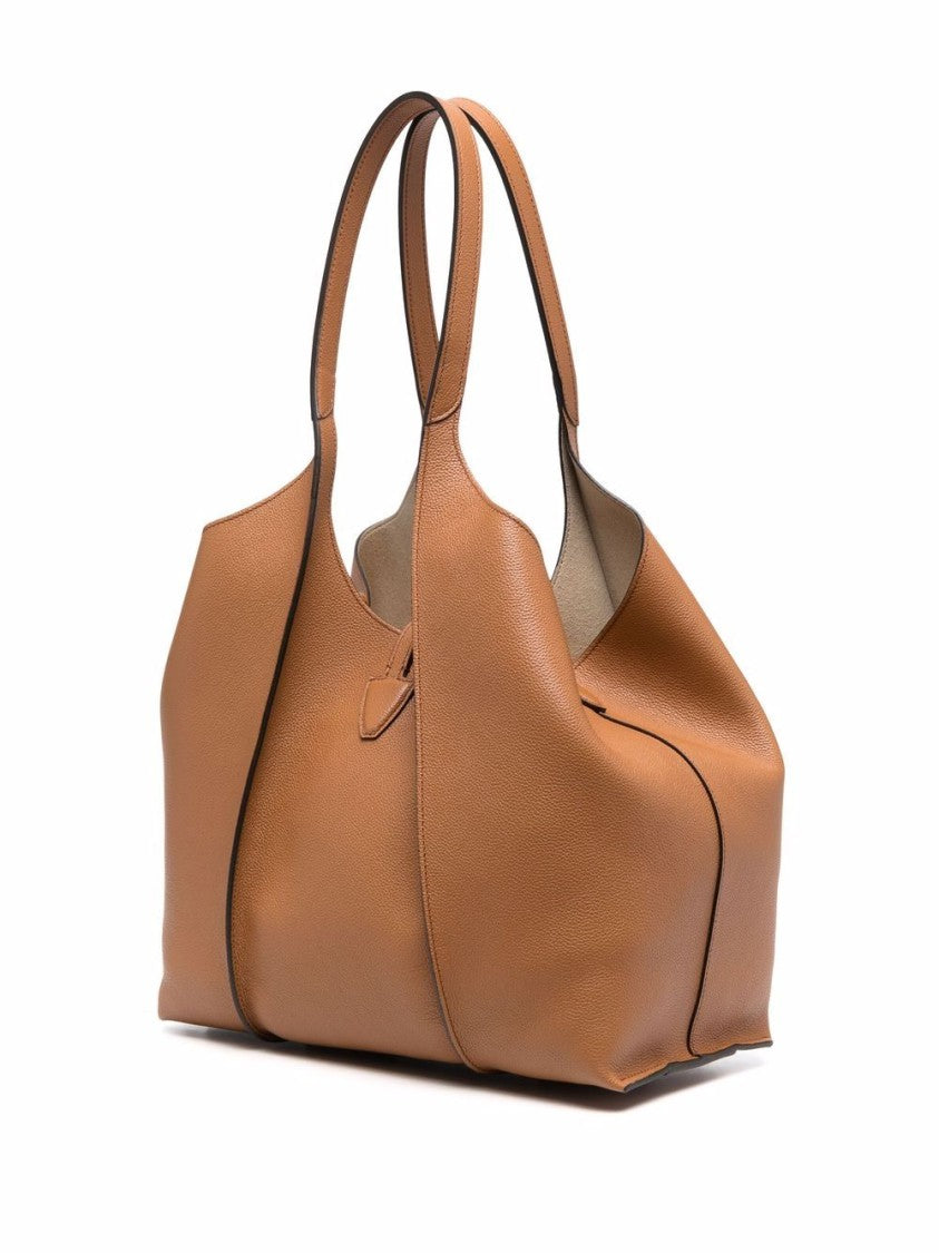 Tod's Spacious Brown Calfskin Shopper Bag With Gold-Tone Closure