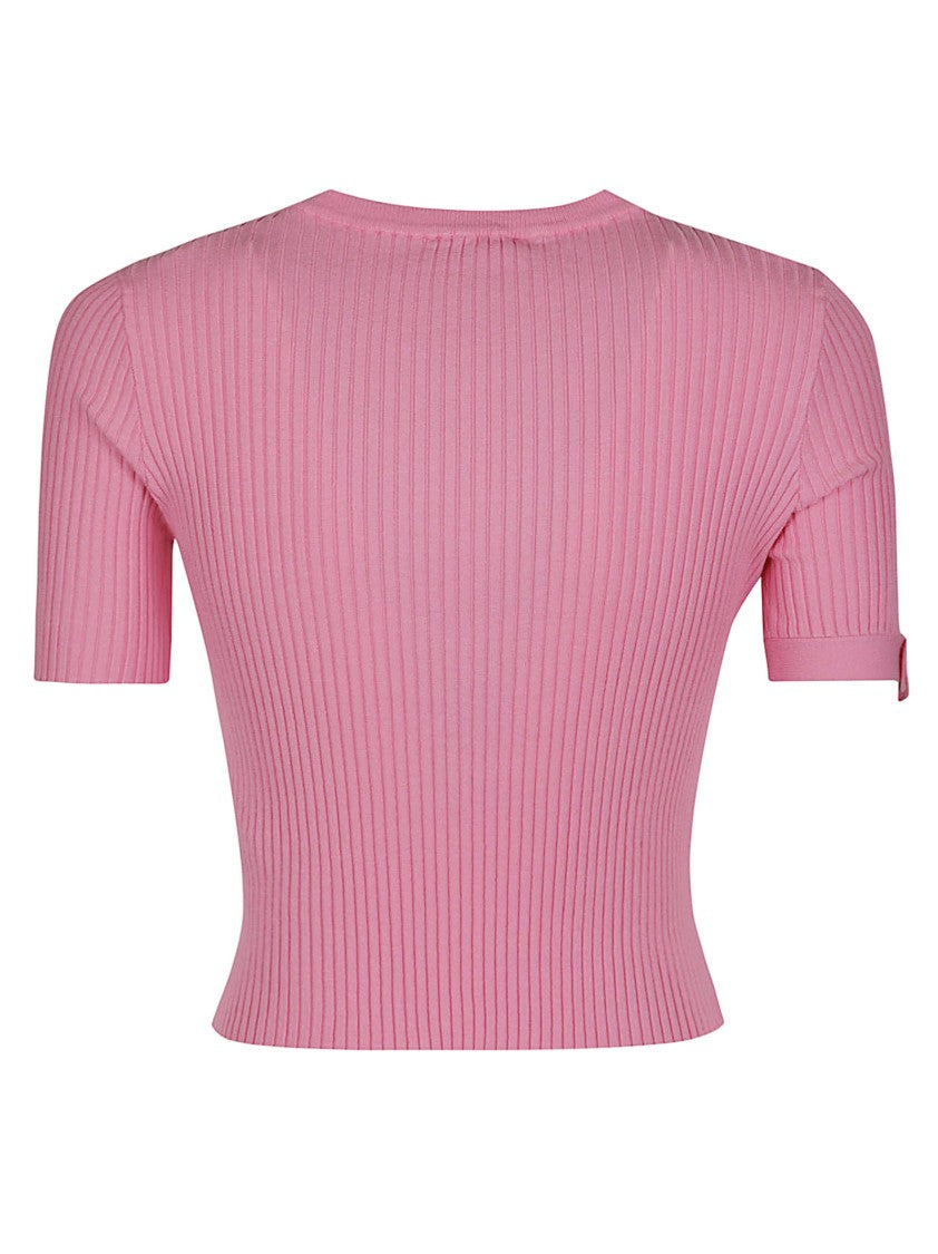 Courrèges Round Neck Ribbed Viscose-Blend Knit Top