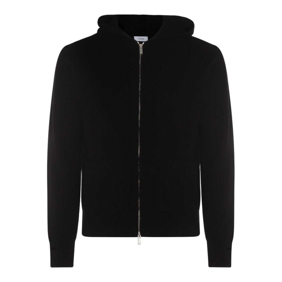 Lardini Ribbed Black Zip-Up Sweater With Hood