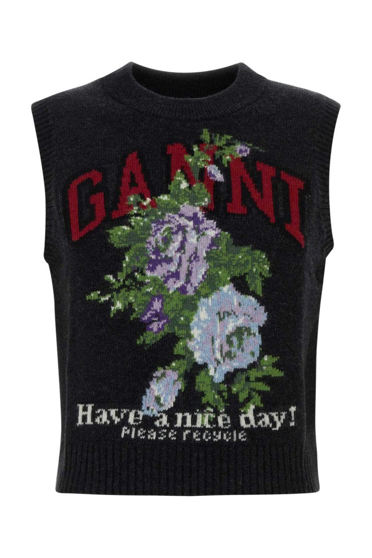 Ganni Slate Wool Blend Vest