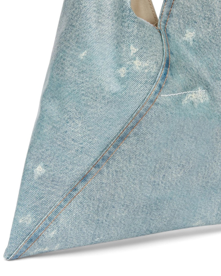 Mm6 By Maison Margiela Sculptural Bleached Denim Tote Bag With Transformable Design
