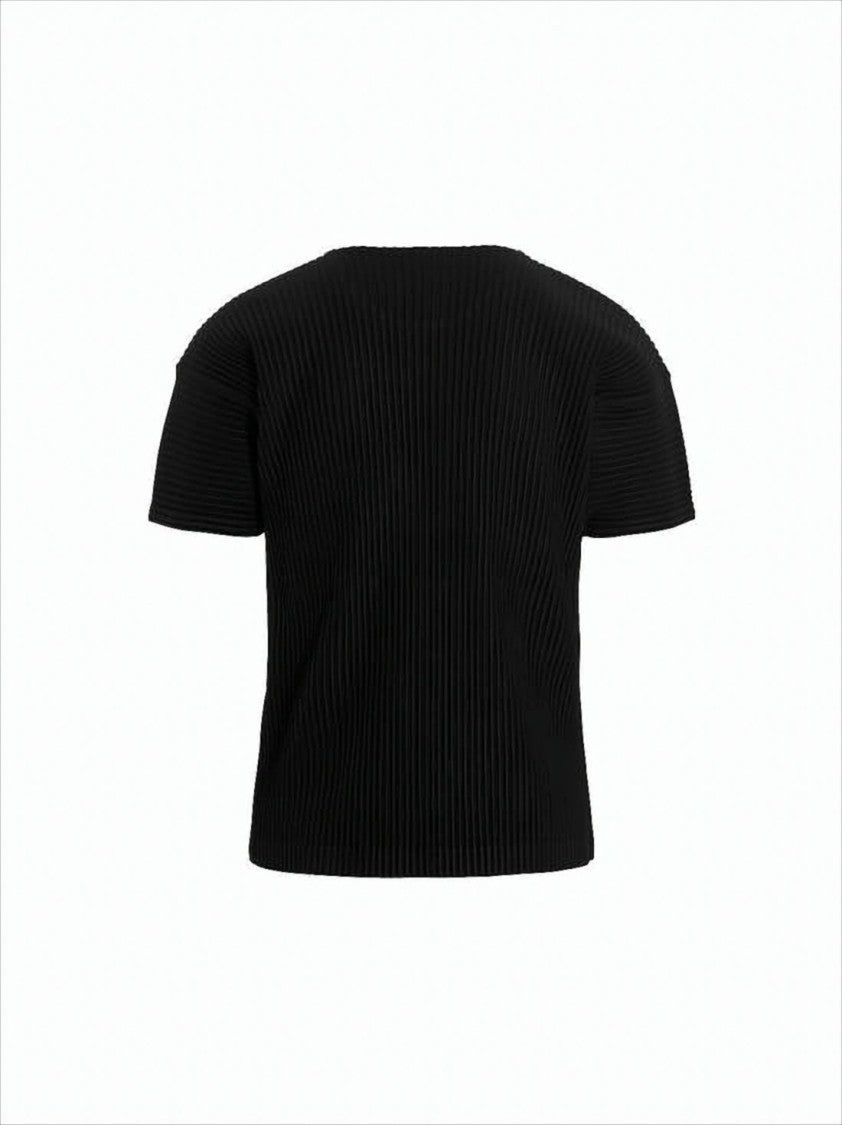 Homme Plissé Issey Miyake Pleated Black Short-Sleeved Top With Relaxed Fit