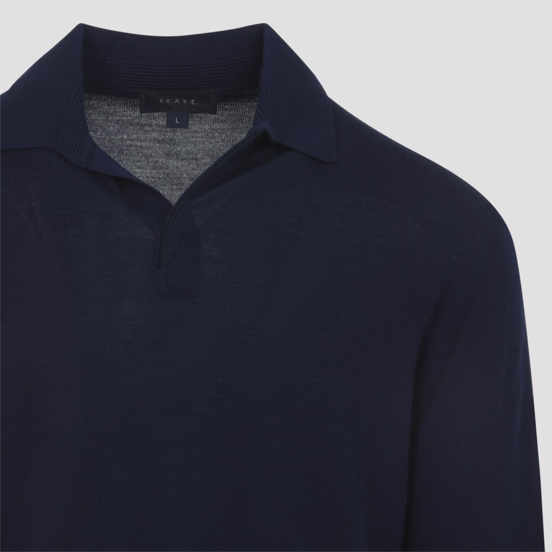 Sease Deep Navy Virgin Wool Sweater With Subtle Collar