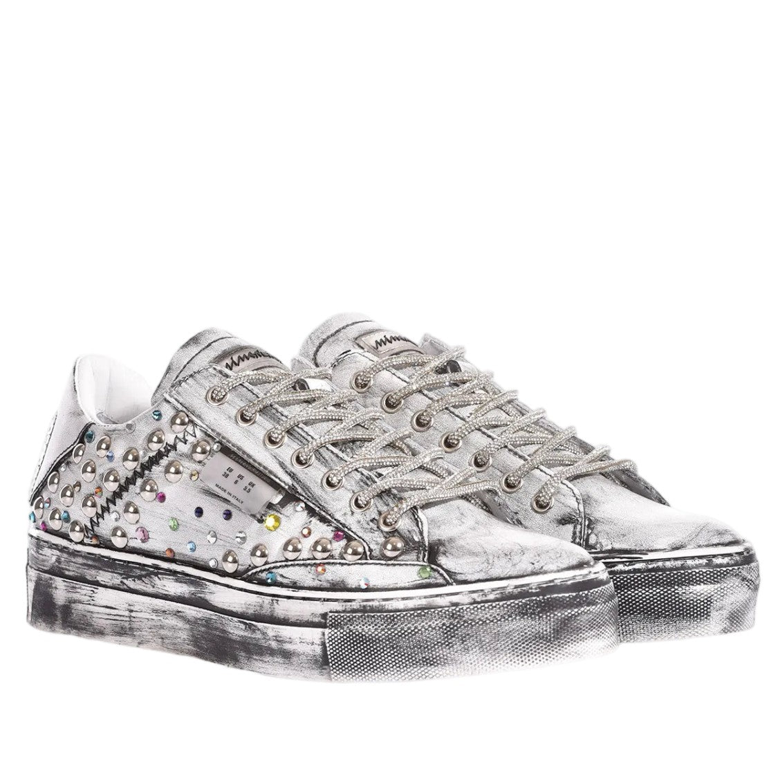 Mimanera White Black Handcrafted Swarovski Studded Sneakers