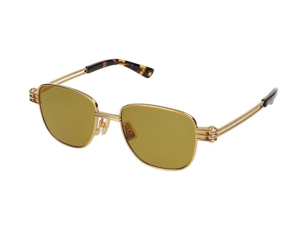 Bottega Veneta Gold Yellow-Tinted Lenses Square Metal Sunglasses