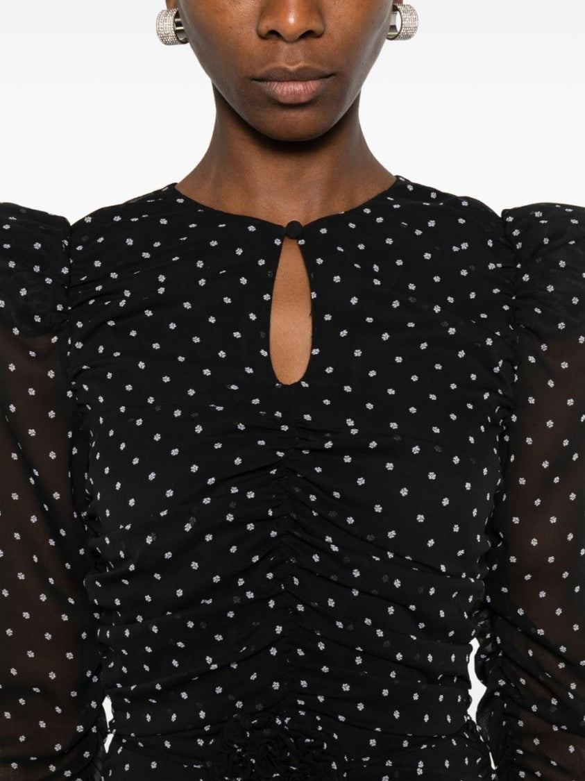 Rotate Short Black Dress With White Polka Dots