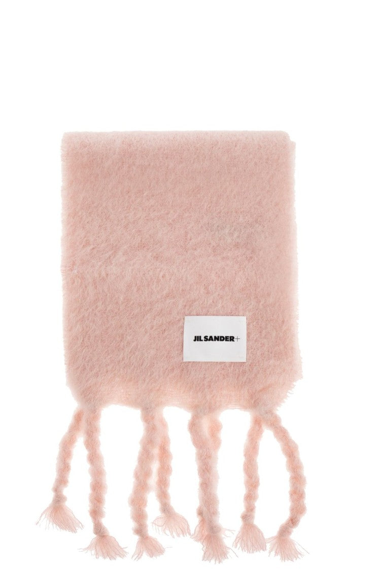 Jil Sander Rectangular Pink Mohair And Wool Scarf
