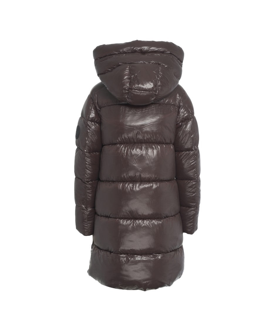 Save The Duck Glossy Long Puffer Jacket With Adjustable Collar And Plumtech Insulation