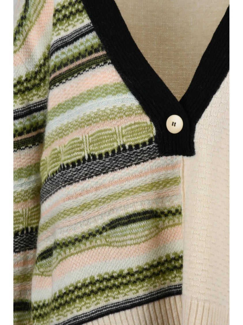 Pdr Phisique Du Role V-Neck Asymmetrical Knit Sweater With Textured Stripes