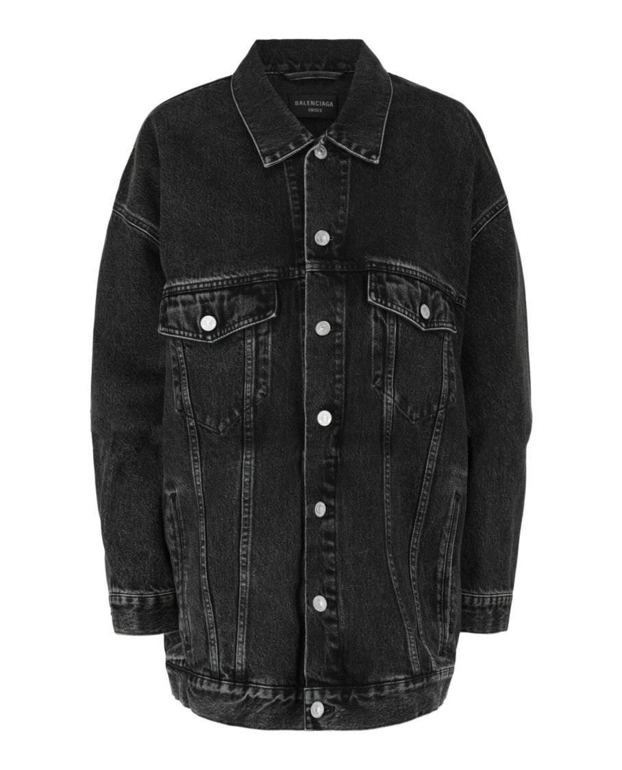 Balenciaga Vintage Wash Denim Jacket With Strass Logo Detail