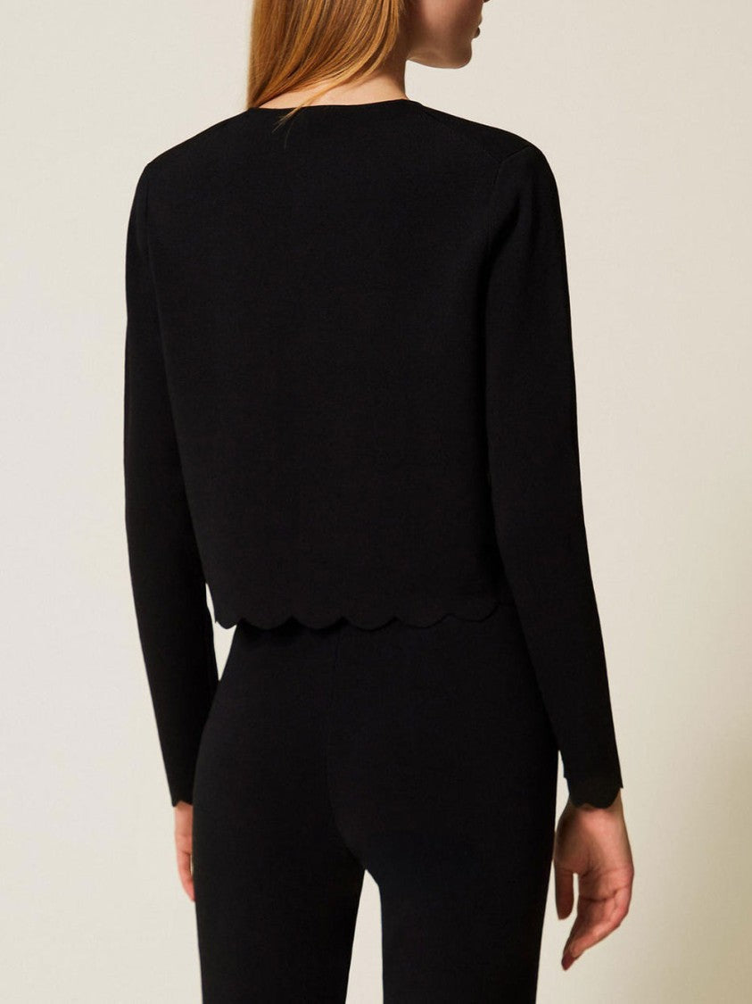Twin-Set Cropped Black Viscose Crepe Jacket