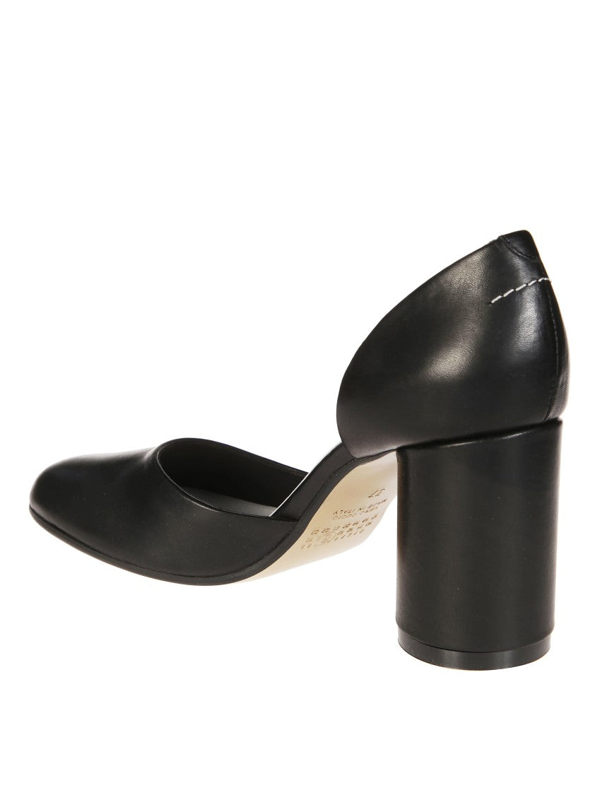 Mm6 By Maison Margiela Elegant Black Leather Pumps With Curved Heel Counter