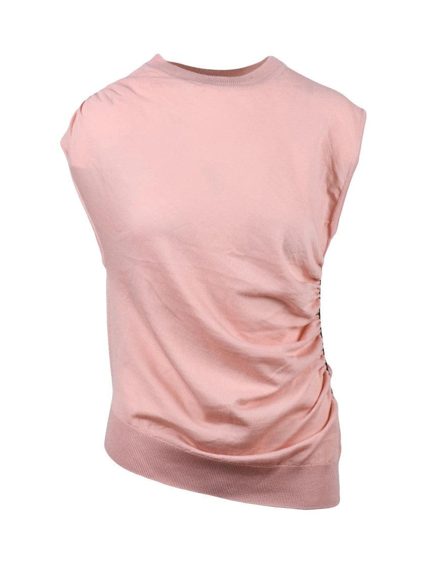 Liviana Conti Sleeveless Pink Wool Top With Subtle Ruching