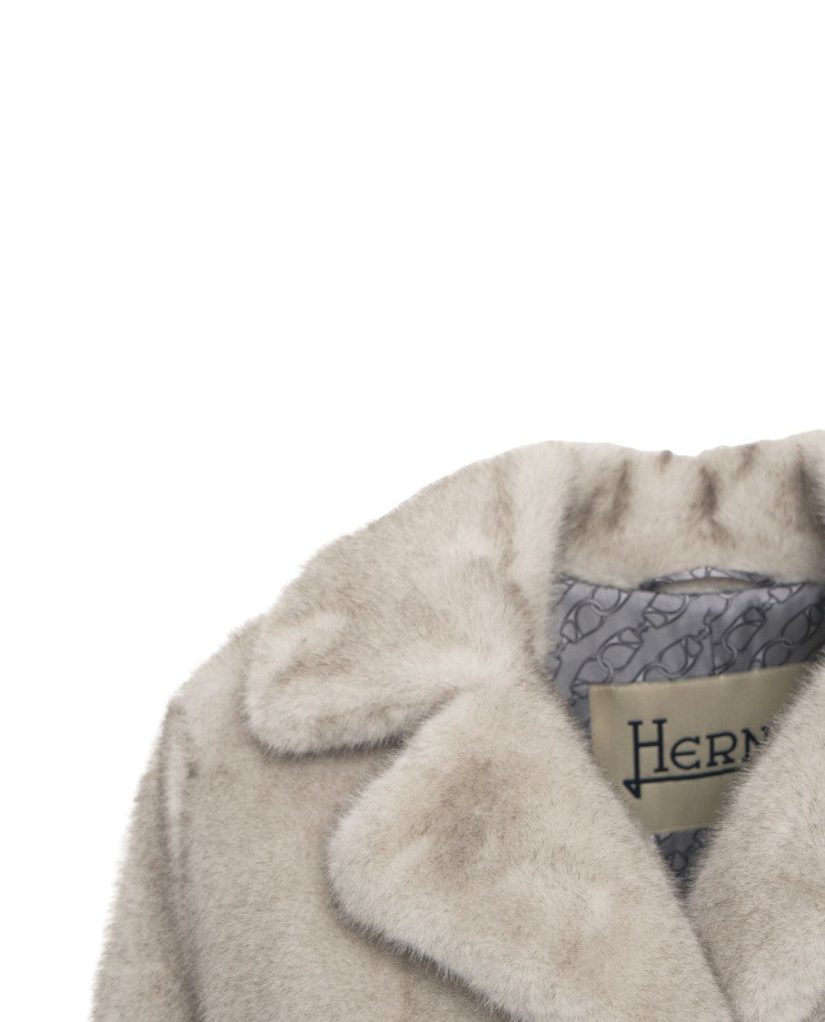 Herno Long Faux Fur Coat With Classic Collar And Button Closure